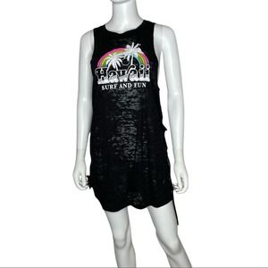 Miken Swim Women's Black Burnout Hawaii Sleeveless Graphic Swimsuit Coverup sz M